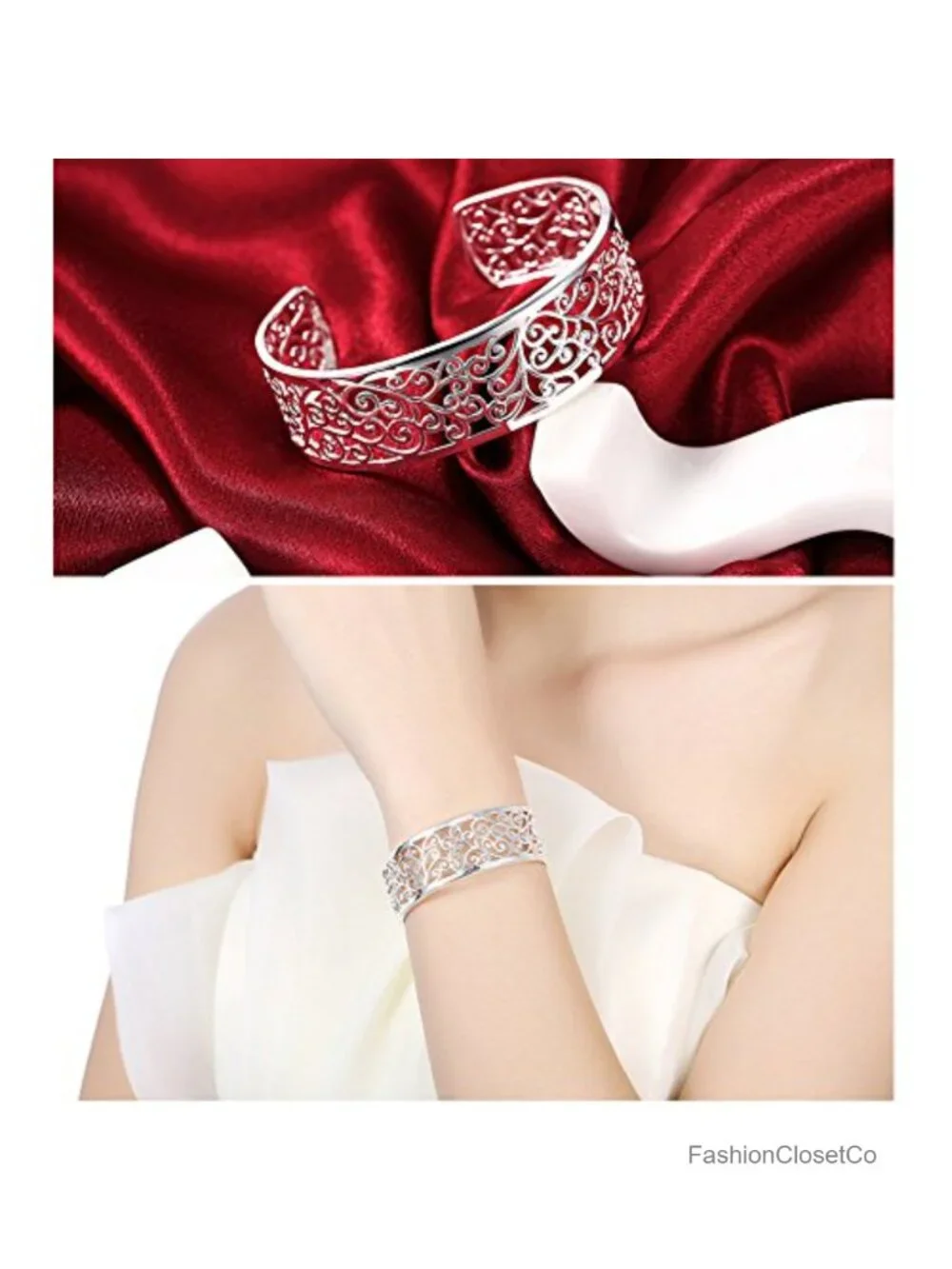 Sterling Silver Open Bangle Cuff Bracelet for Women